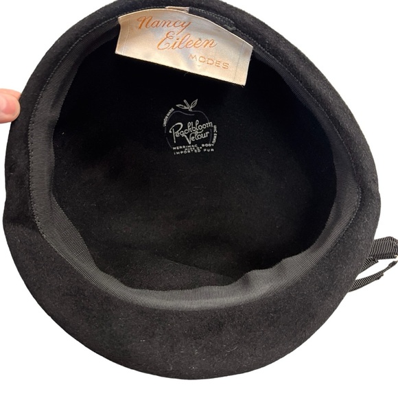 Nancy Eileen Peach Bloom Merrimac Body Imported Fur Vintage Black Cloche Hat - Picture 7 of 7